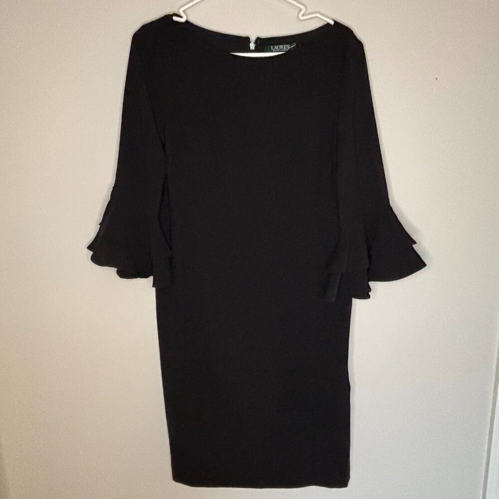 LAUREN Ralph Lauren Black Shift Ruffle Sleeve Sz 8 LBD Cocktail NWT
